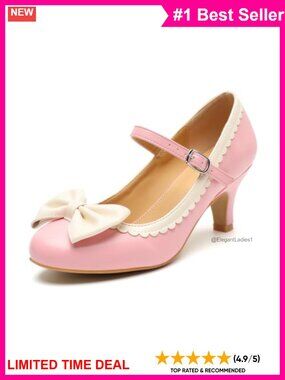 Women's Vintage Mary Jane Bow Pumps Kitten Heel Dress Shoes